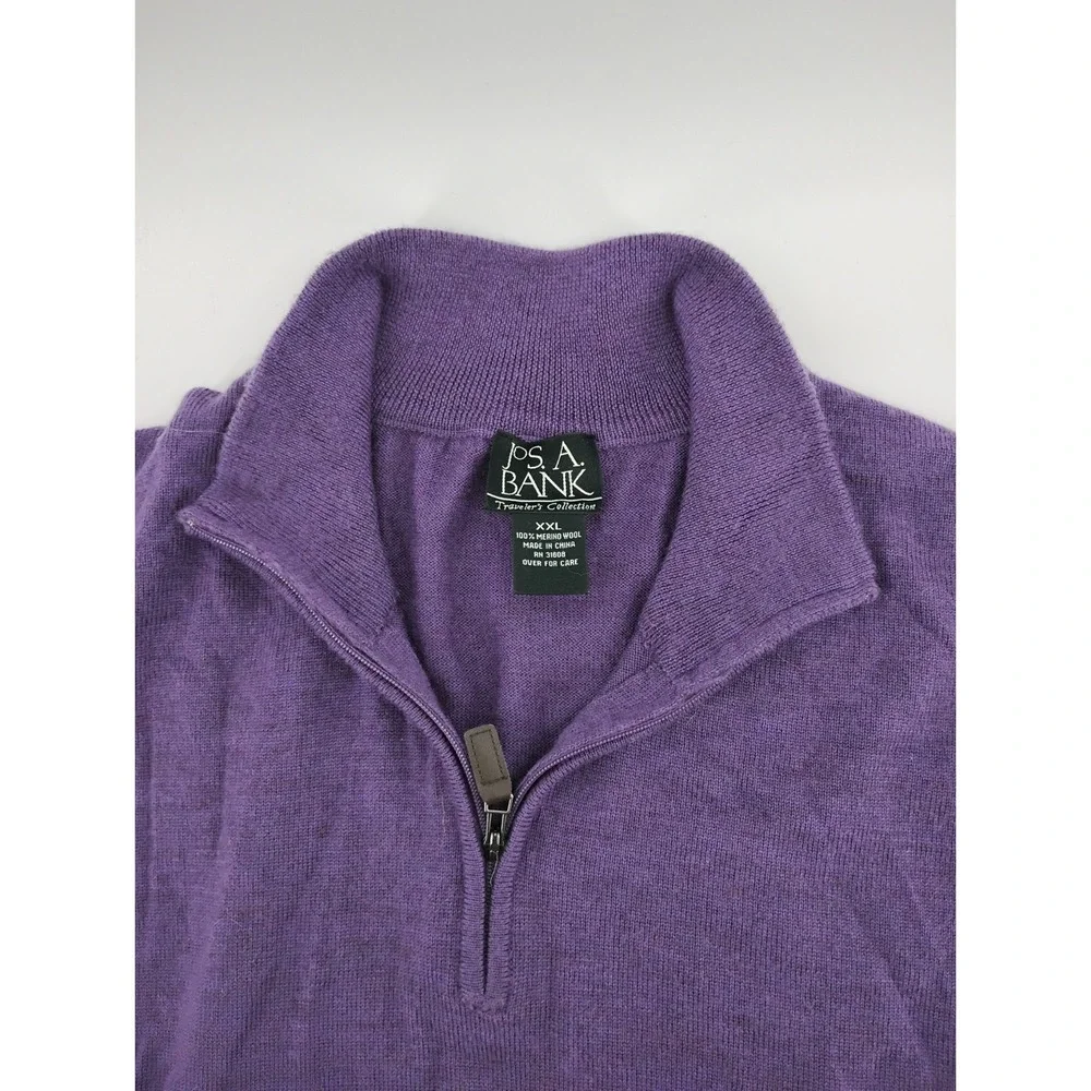 Jos A. Bank Men's Traveler 100% Wool 1/4 Zip Pullover Sweater purple XXL